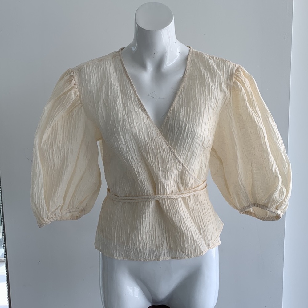 NWT H&M boho wrap puff balloon sleeves top/ blouse, size S - Picture 3 of 12